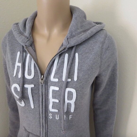 Hollister Womens Logo Fleece Jacket Size XS Hoodie Gray Surf - Picture 3 of 5